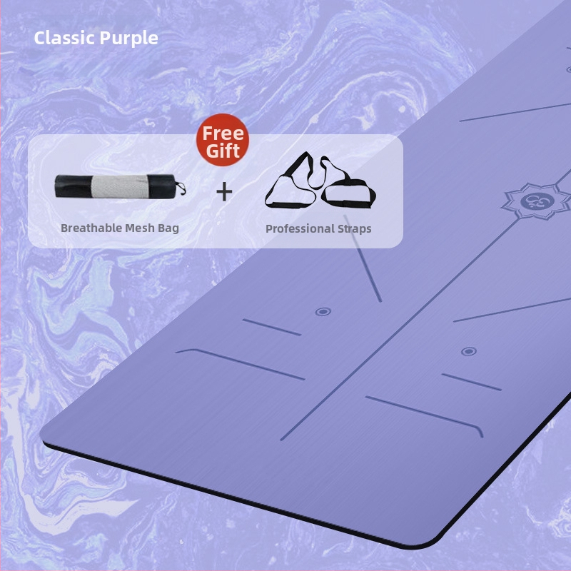 Йога постелка с неплъзгаща се повърхност, PU гума, 5 мм дебелина, интегрирана водеща линия