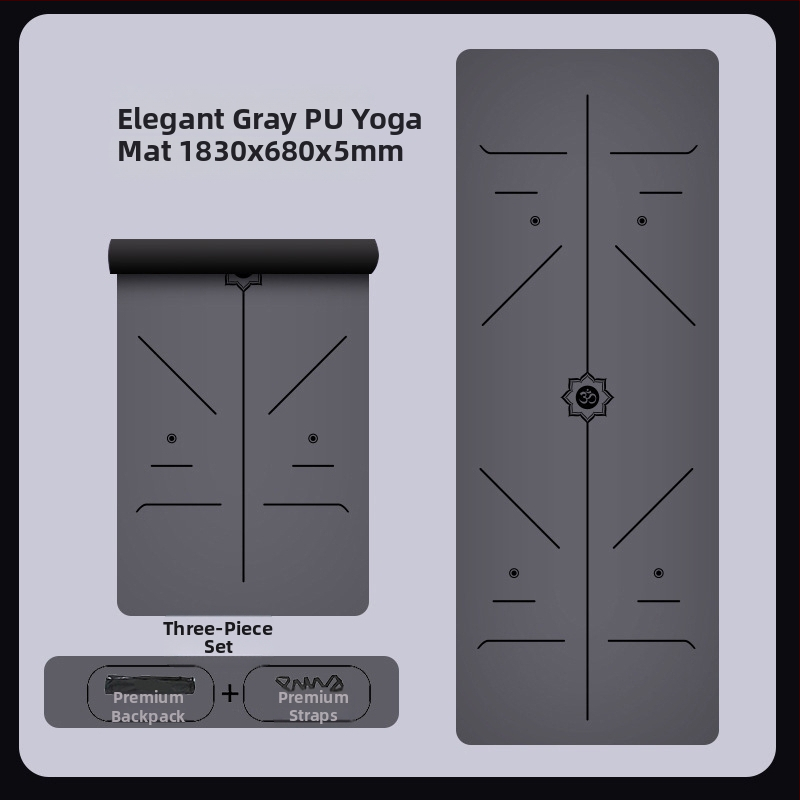 Йога постелка с неплъзгаща се повърхност, PU гума, 5 мм дебелина, интегрирана водеща линия