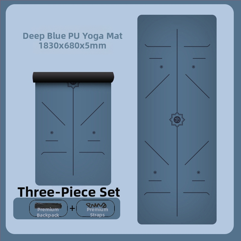 Йога постелка с неплъзгаща се повърхност, PU гума, 5 мм дебелина, интегрирана водеща линия