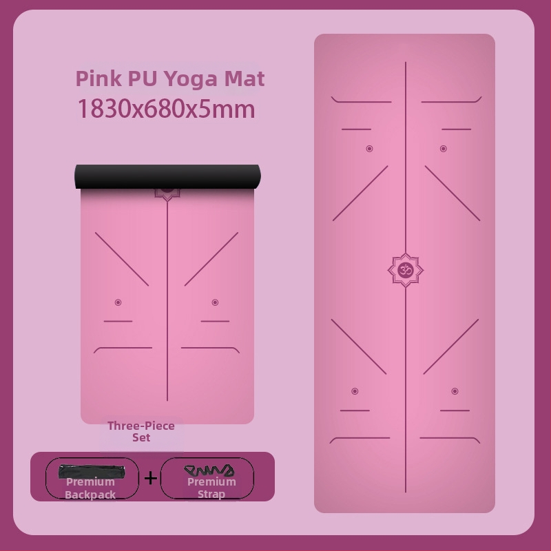 Йога постелка с неплъзгаща се повърхност, PU гума, 5 мм дебелина, интегрирана водеща линия