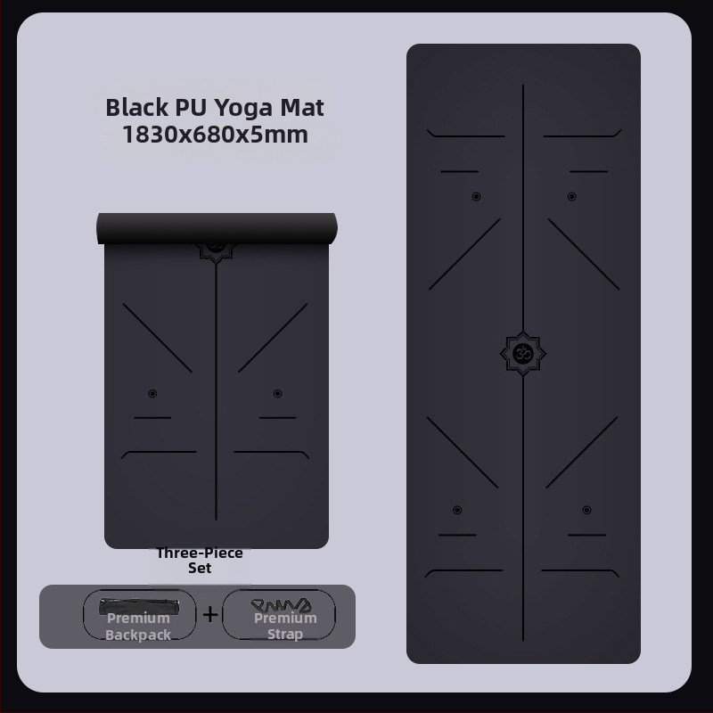 Йога постелка с неплъзгаща се повърхност, PU гума, 5 мм дебелина, интегрирана водеща линия