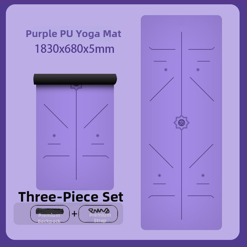 Йога постелка с неплъзгаща се повърхност, PU гума, 5 мм дебелина, интегрирана водеща линия