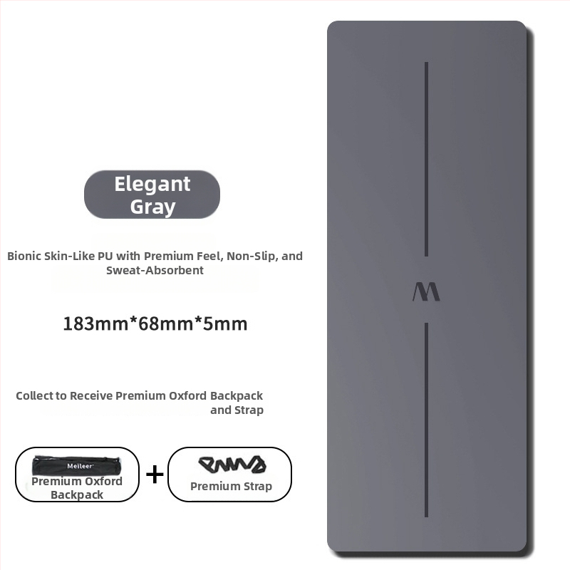 Йога постелка с неплъзгаща се повърхност, PU гума, 5 мм дебелина, интегрирана водеща линия