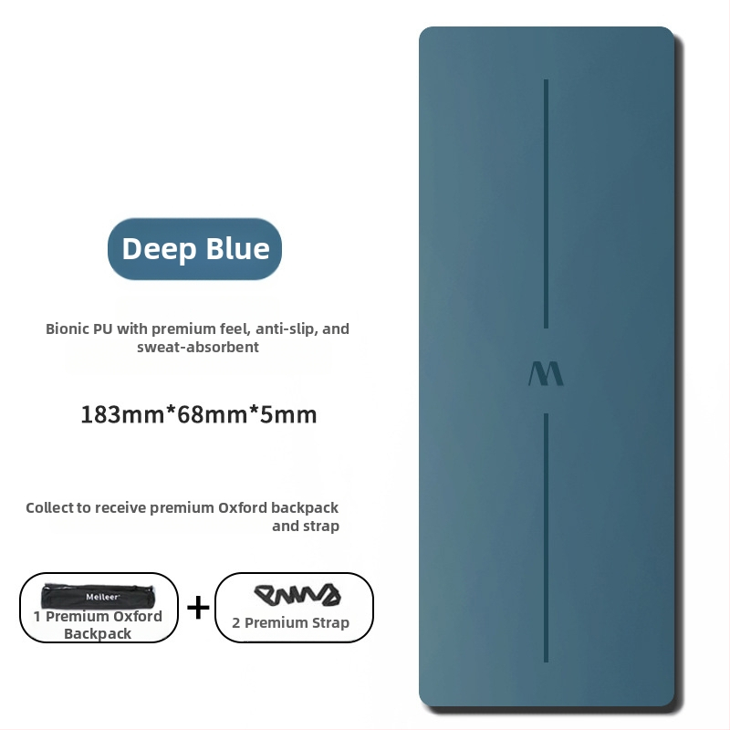 Йога постелка с неплъзгаща се повърхност, PU гума, 5 мм дебелина, интегрирана водеща линия