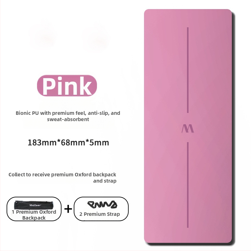 Йога постелка с неплъзгаща се повърхност, PU гума, 5 мм дебелина, интегрирана водеща линия