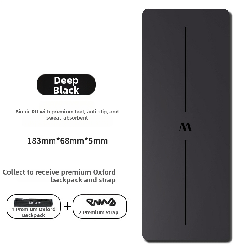 Йога постелка с неплъзгаща се повърхност, PU гума, 5 мм дебелина, интегрирана водеща линия