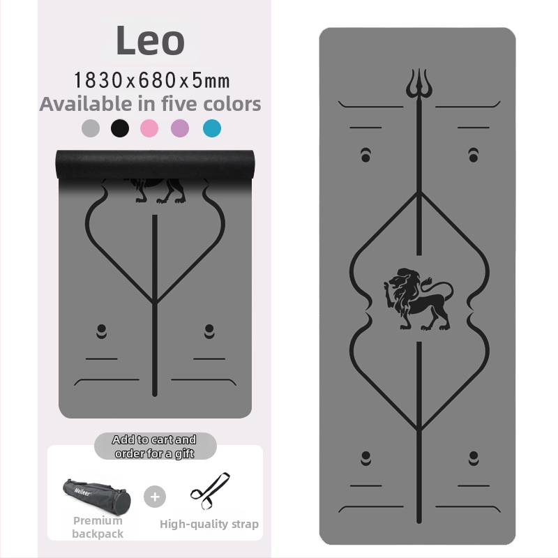 Йога постелка с неплъзгаща се повърхност, PU гума, 5 мм дебелина, интегрирана водеща линия