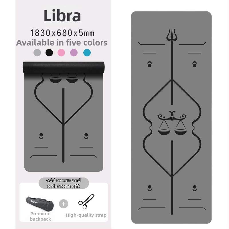 Йога постелка с неплъзгаща се повърхност, PU гума, 5 мм дебелина, интегрирана водеща линия