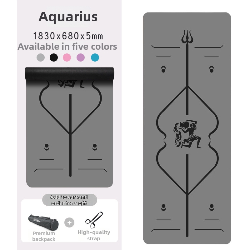 Йога постелка с неплъзгаща се повърхност, PU гума, 5 мм дебелина, интегрирана водеща линия