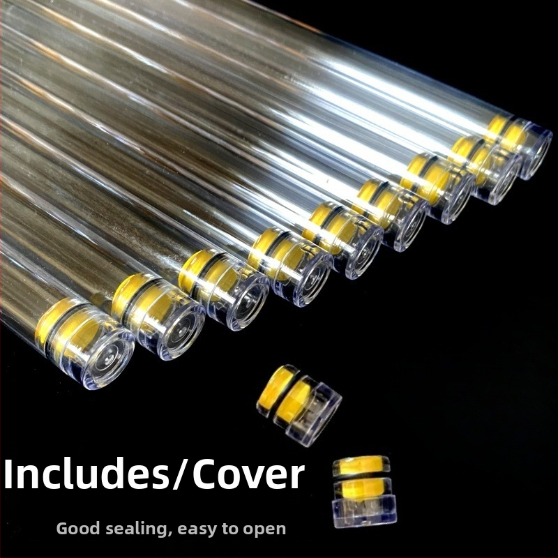 PC kruhový obalový rúrok s krytom, priehľadný, 0,5 mm stena, na uskladnenie rybárskych plávok