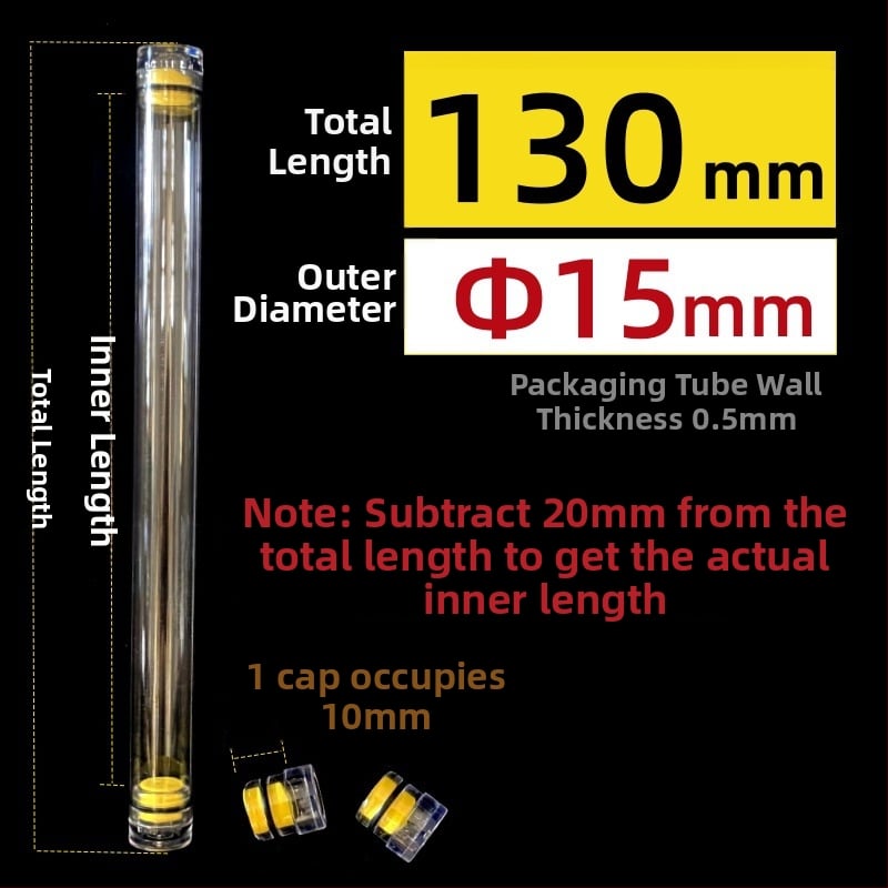 PC κυκλικός σωλήνας συσκευασίας με καπάκι, διαφανής, τοίχωμα 0,5 mm, κατάλληλος για αποθήκευση πλωτήρων ψαρέματος