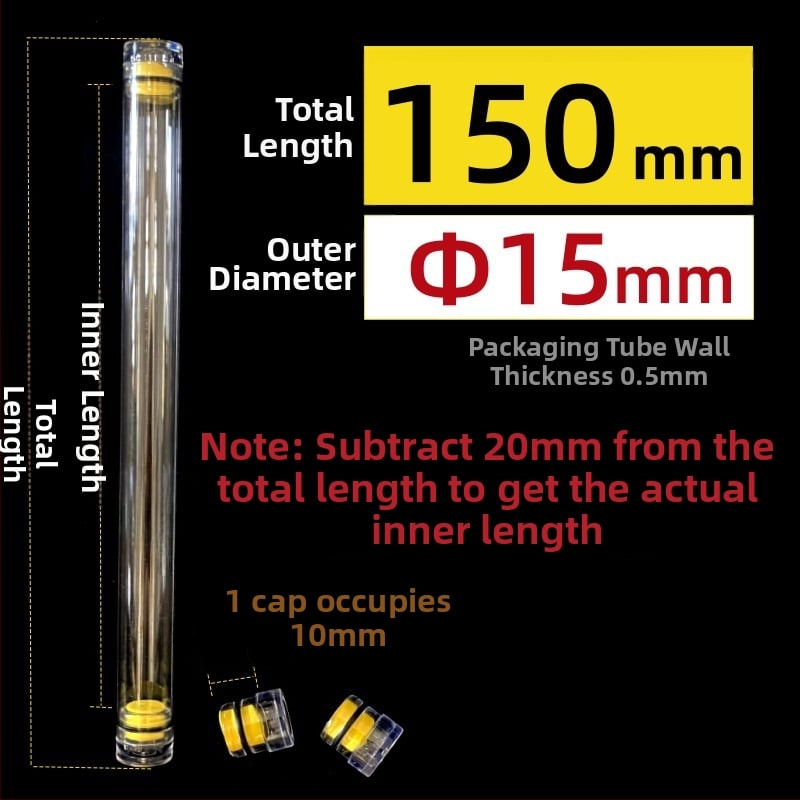 PC κυκλικός σωλήνας συσκευασίας με καπάκι, διαφανής, τοίχωμα 0,5 mm, κατάλληλος για αποθήκευση πλωτήρων ψαρέματος