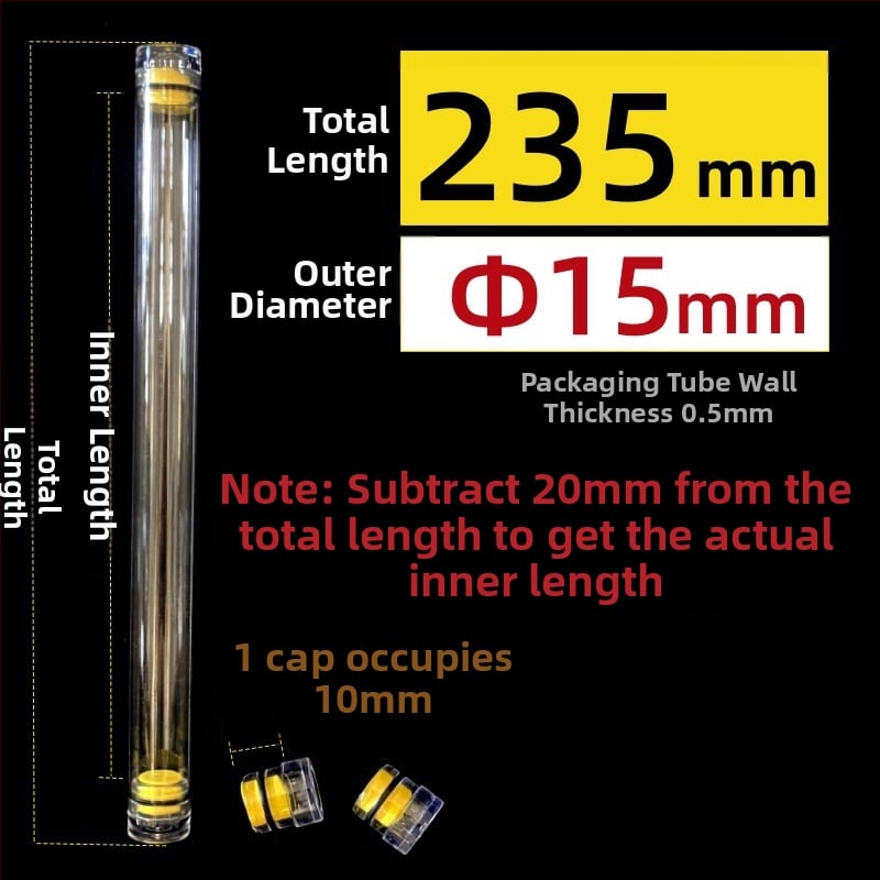 PC κυκλικός σωλήνας συσκευασίας με καπάκι, διαφανής, τοίχωμα 0,5 mm, κατάλληλος για αποθήκευση πλωτήρων ψαρέματος