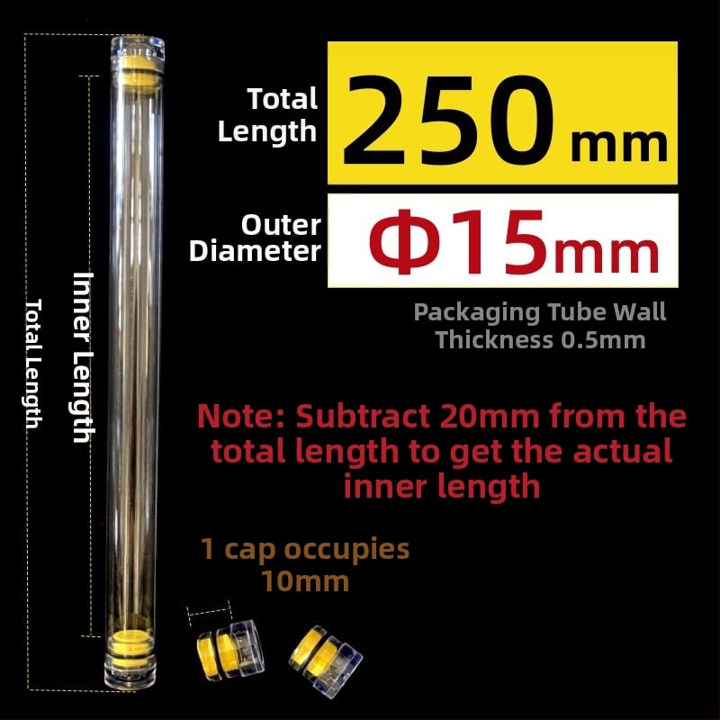 PC κυκλικός σωλήνας συσκευασίας με καπάκι, διαφανής, τοίχωμα 0,5 mm, κατάλληλος για αποθήκευση πλωτήρων ψαρέματος