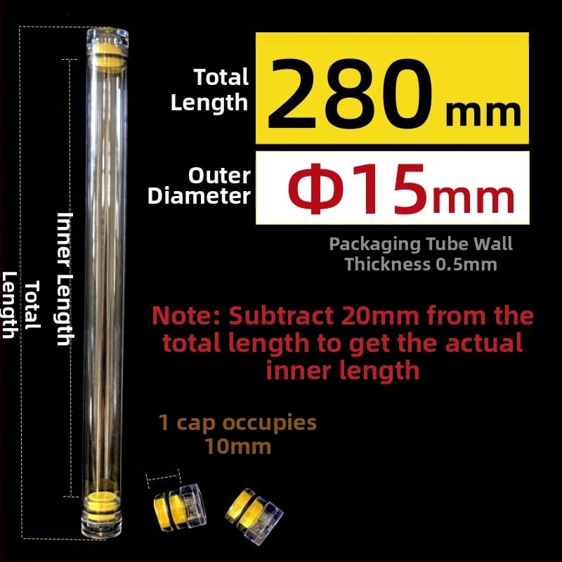 PC κυκλικός σωλήνας συσκευασίας με καπάκι, διαφανής, τοίχωμα 0,5 mm, κατάλληλος για αποθήκευση πλωτήρων ψαρέματος