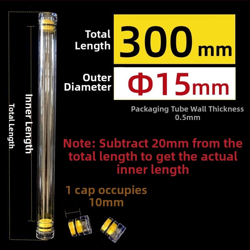 PC κυκλικός σωλήνας συσκευασίας με καπάκι, διαφανής, τοίχωμα 0,5 mm, κατάλληλος για αποθήκευση πλωτήρων ψαρέματος