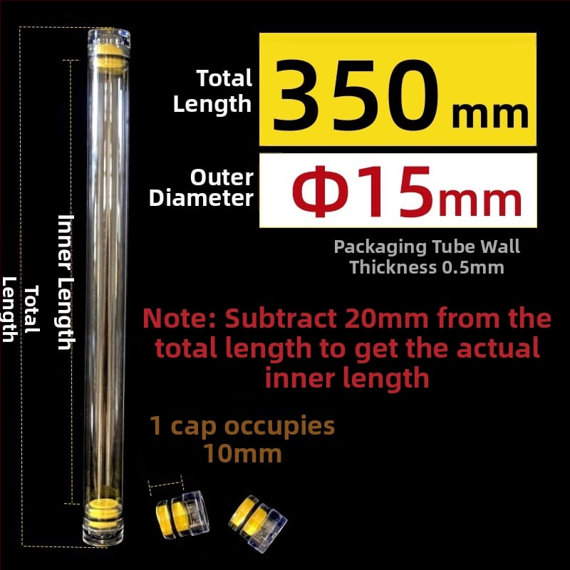 PC κυκλικός σωλήνας συσκευασίας με καπάκι, διαφανής, τοίχωμα 0,5 mm, κατάλληλος για αποθήκευση πλωτήρων ψαρέματος