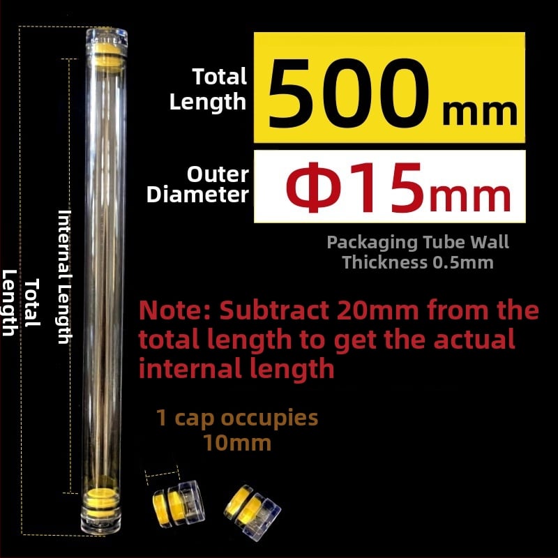 PC κυκλικός σωλήνας συσκευασίας με καπάκι, διαφανής, τοίχωμα 0,5 mm, κατάλληλος για αποθήκευση πλωτήρων ψαρέματος