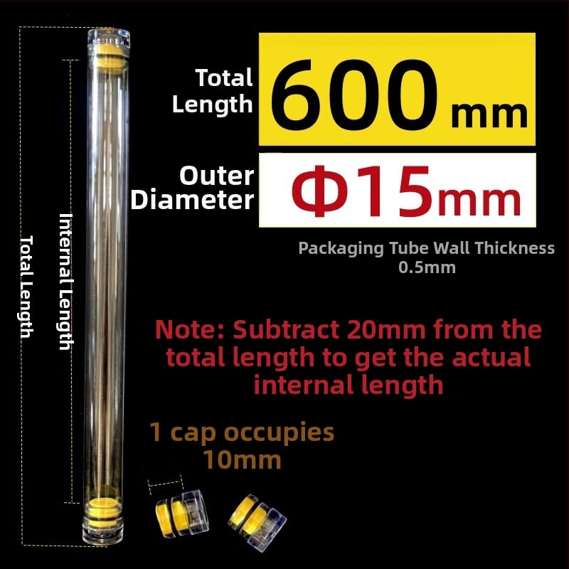 PC κυκλικός σωλήνας συσκευασίας με καπάκι, διαφανής, τοίχωμα 0,5 mm, κατάλληλος για αποθήκευση πλωτήρων ψαρέματος