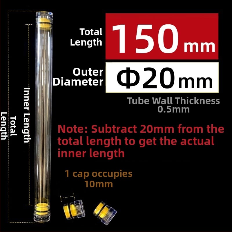 PC κυκλικός σωλήνας συσκευασίας με καπάκι, διαφανής, τοίχωμα 0,5 mm, κατάλληλος για αποθήκευση πλωτήρων ψαρέματος