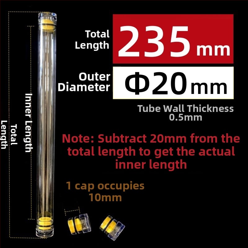 PC κυκλικός σωλήνας συσκευασίας με καπάκι, διαφανής, τοίχωμα 0,5 mm, κατάλληλος για αποθήκευση πλωτήρων ψαρέματος