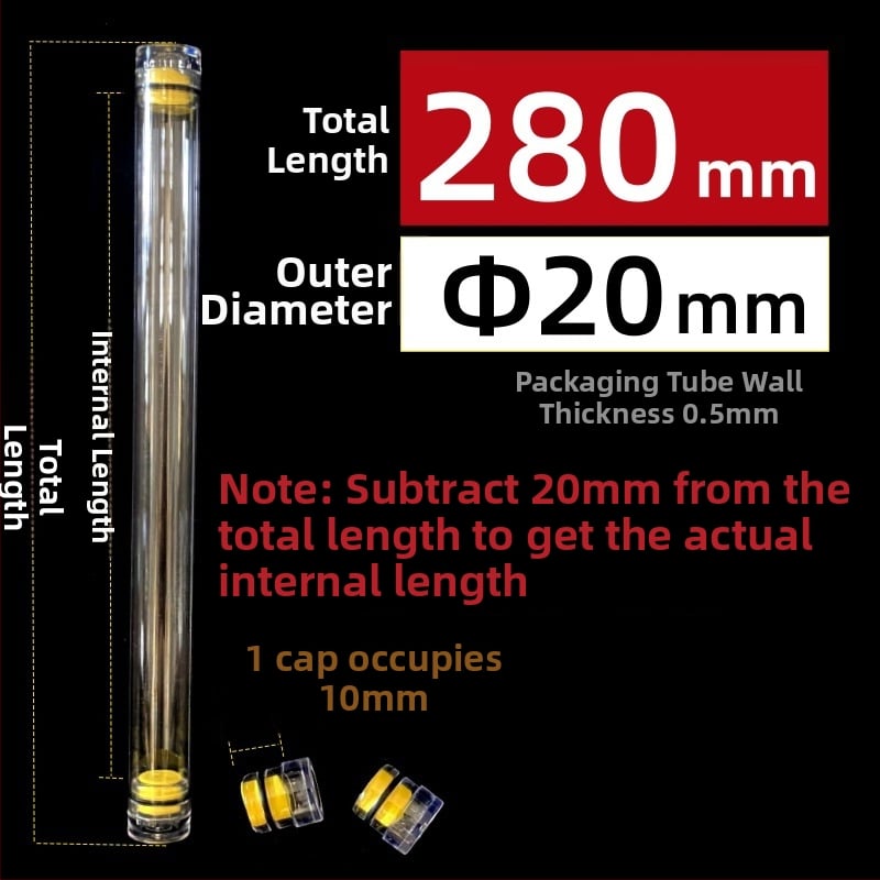 PC κυκλικός σωλήνας συσκευασίας με καπάκι, διαφανής, τοίχωμα 0,5 mm, κατάλληλος για αποθήκευση πλωτήρων ψαρέματος