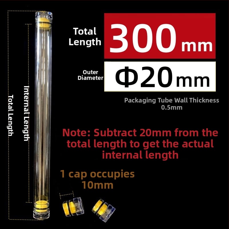 PC κυκλικός σωλήνας συσκευασίας με καπάκι, διαφανής, τοίχωμα 0,5 mm, κατάλληλος για αποθήκευση πλωτήρων ψαρέματος