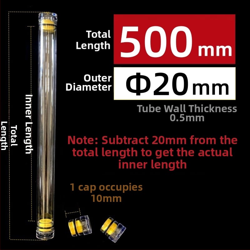 PC κυκλικός σωλήνας συσκευασίας με καπάκι, διαφανής, τοίχωμα 0,5 mm, κατάλληλος για αποθήκευση πλωτήρων ψαρέματος