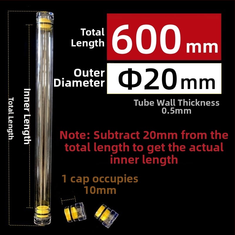 PC κυκλικός σωλήνας συσκευασίας με καπάκι, διαφανής, τοίχωμα 0,5 mm, κατάλληλος για αποθήκευση πλωτήρων ψαρέματος