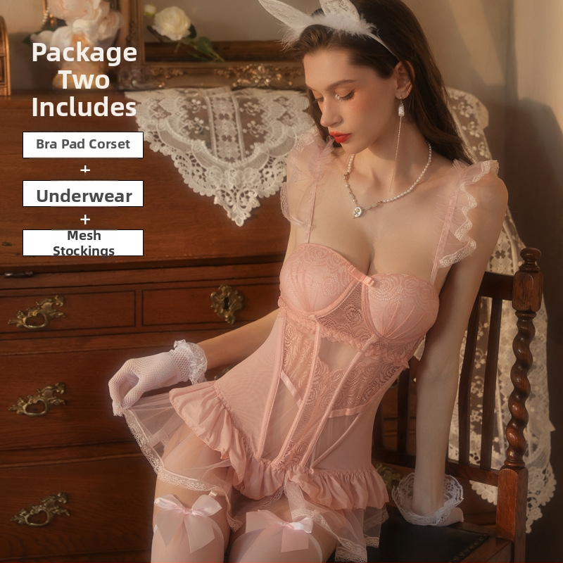 Lingerie bodi s umetkom za grudi, mrežasti materijal, 90% najlon, kostim za igranje uloga