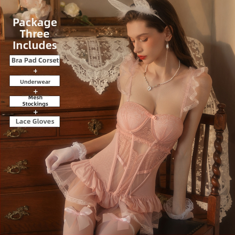 Lingerie bodi s umetkom za grudi, mrežasti materijal, 90% najlon, kostim za igranje uloga