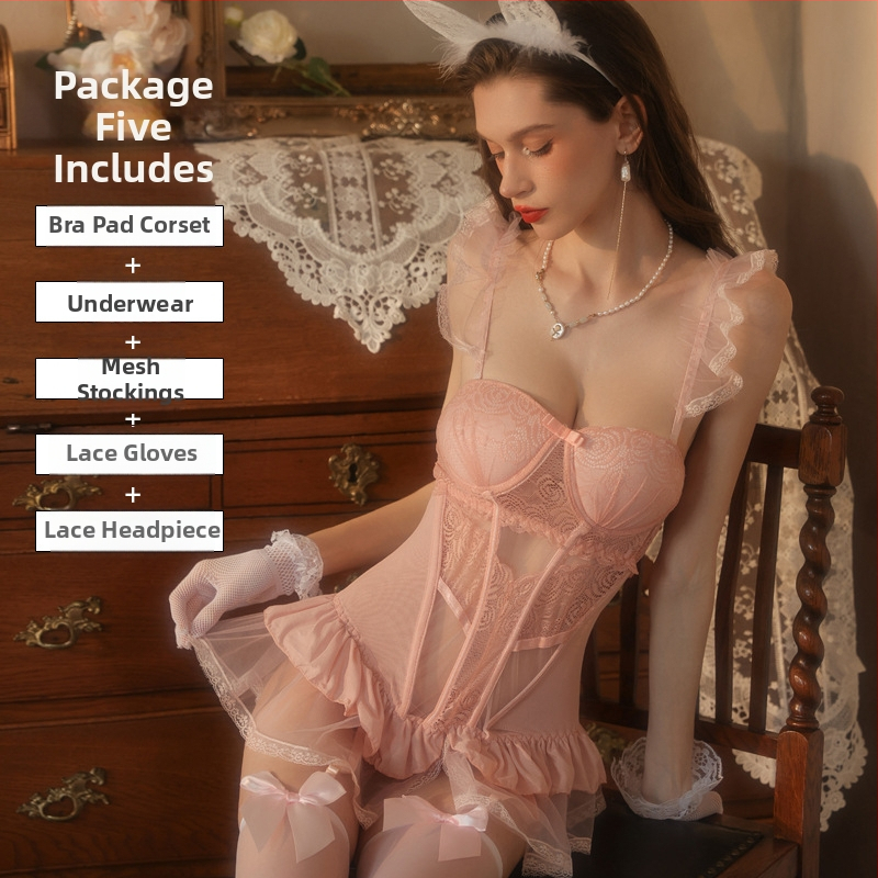 Lingerie bodi s umetkom za grudi, mrežasti materijal, 90% najlon, kostim za igranje uloga