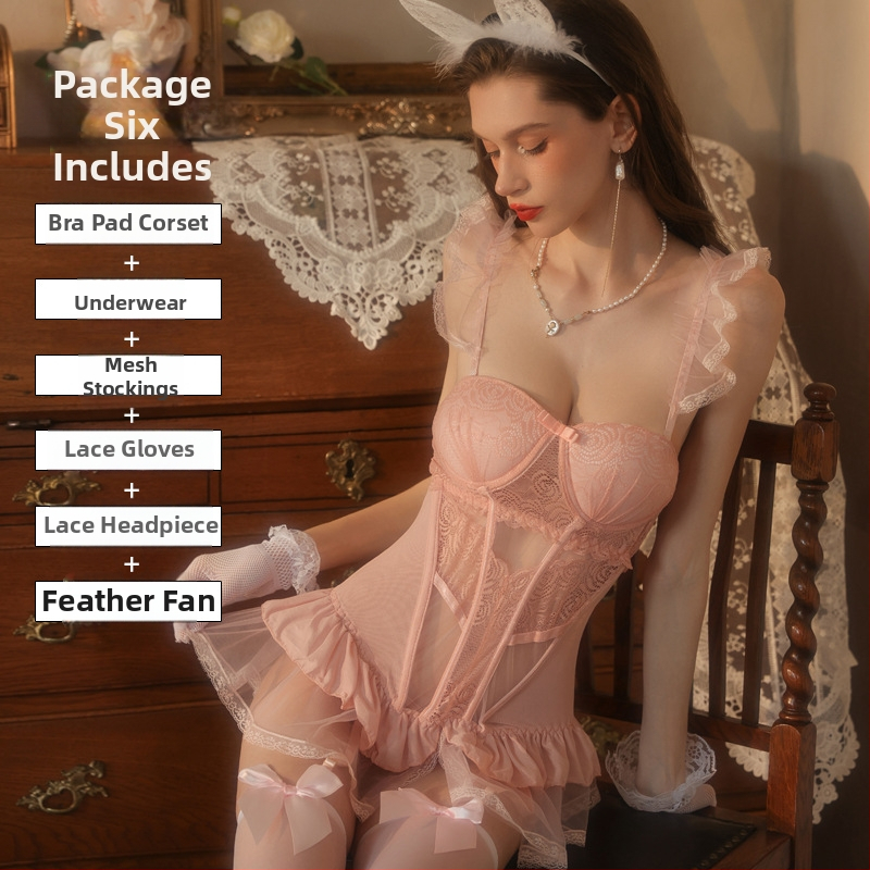 Lingerie bodi s umetkom za grudi, mrežasti materijal, 90% najlon, kostim za igranje uloga