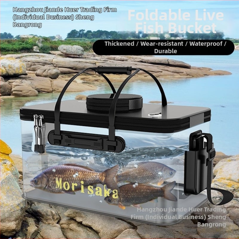 Saliekams EVA zivju aizsardzības spainis dzīviem zivīm, caurspīdīga makšķerēšanas kārba ar rokturi