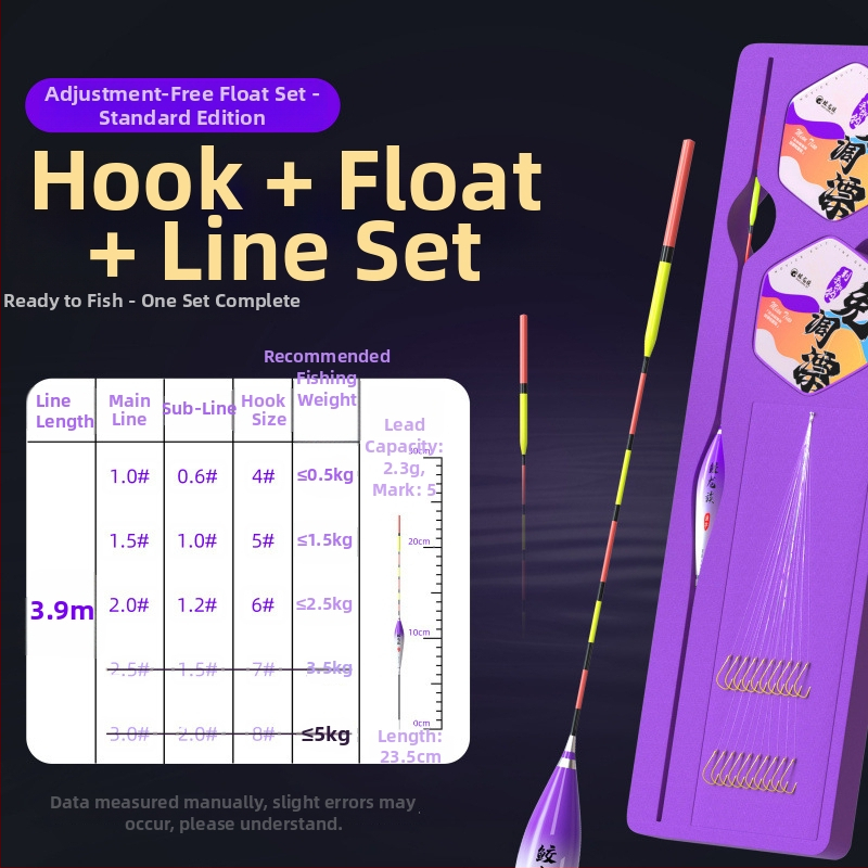 Sub-linijos rinkinys su iš anksto surišta linija, dvigubais kabliukas, žvejybos plūdė, automatinis gylio nustatymas