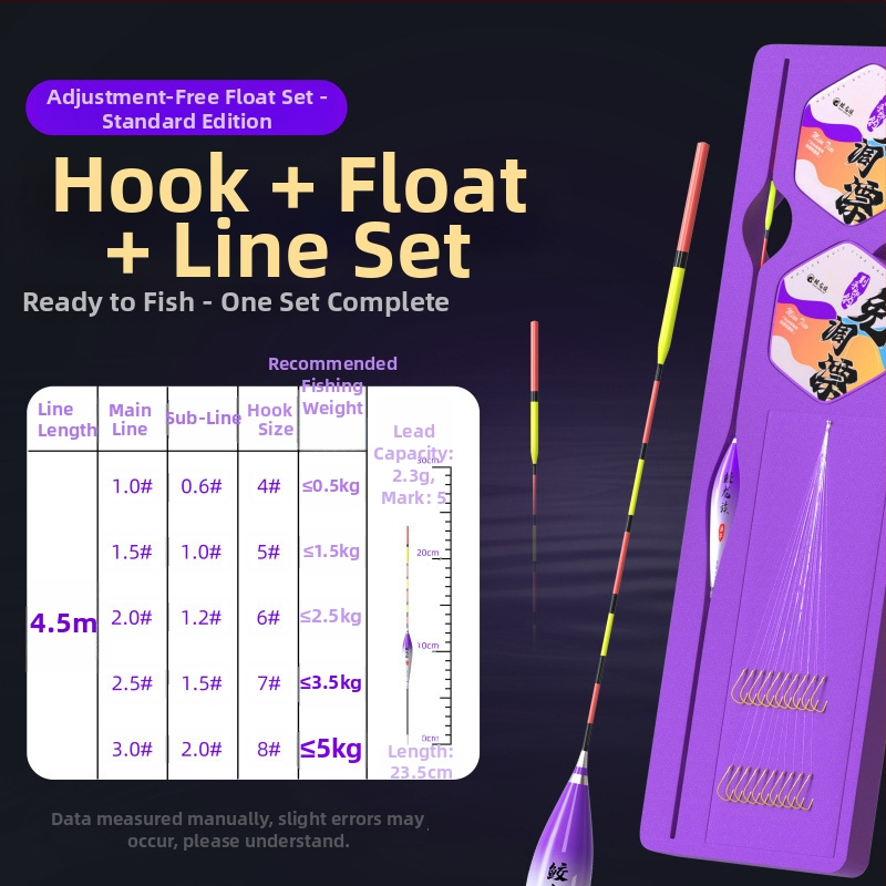 Sub-linijos rinkinys su iš anksto surišta linija, dvigubais kabliukas, žvejybos plūdė, automatinis gylio nustatymas