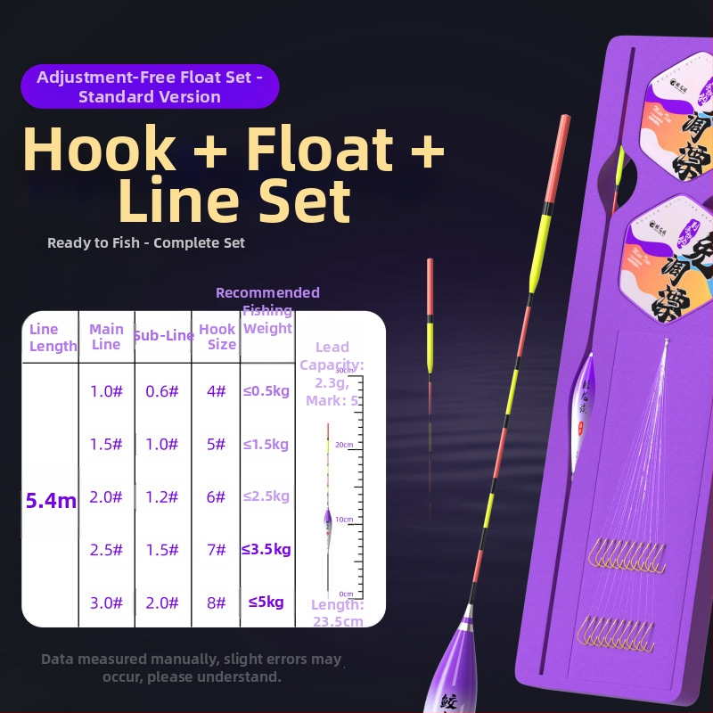 Sub-linijos rinkinys su iš anksto surišta linija, dvigubais kabliukas, žvejybos plūdė, automatinis gylio nustatymas