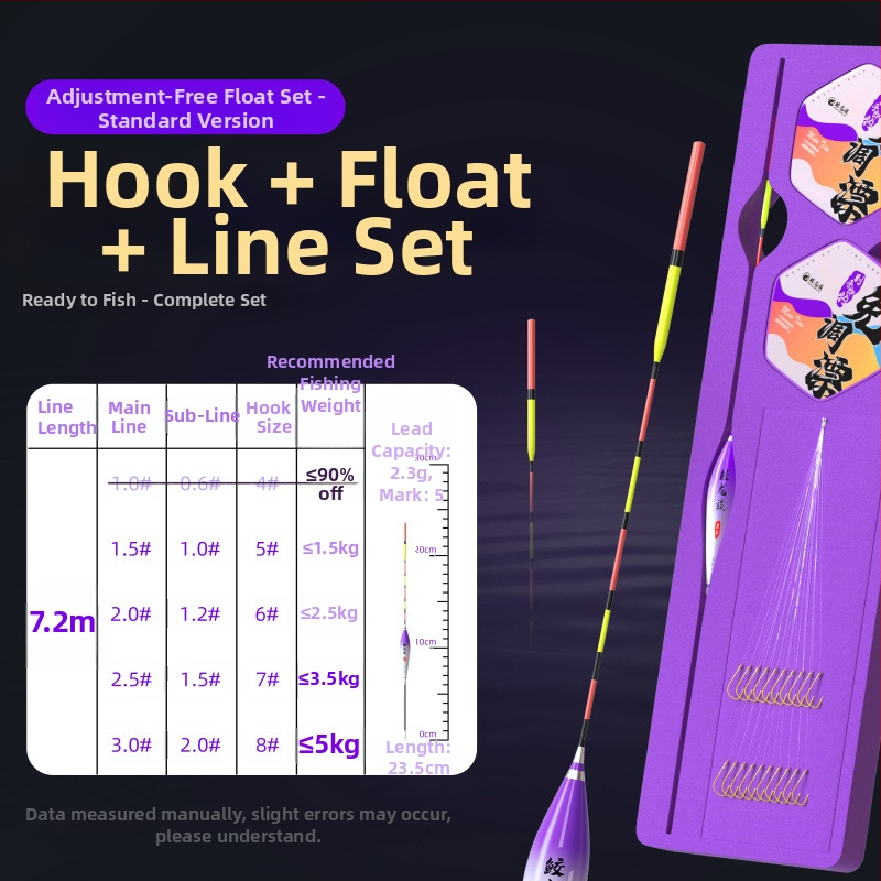 Sub-linijos rinkinys su iš anksto surišta linija, dvigubais kabliukas, žvejybos plūdė, automatinis gylio nustatymas