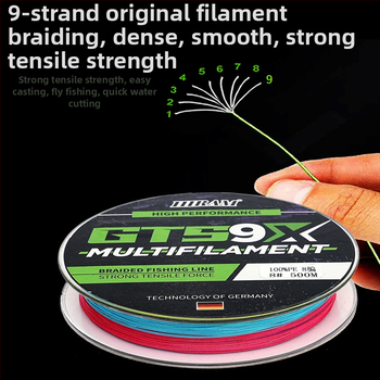 HIRAM Pagrindinė žvejybos linija, 9-sluoksniu pintas PE, didelis atsparumas, dėžutėje 200 vnt.