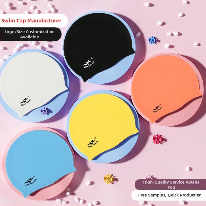 Silikona plūšanas cepure ar ūdensnecaurlaidīgu ausu aizsardzību, krāsu saskaņošanas raksts, piemērota pieaugušajiem, gatava privātās etiķetes izmantošanai