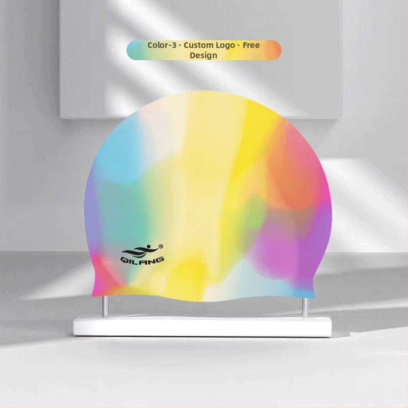 Silikona plūšanas cepure ar ūdensnecaurlaidīgu ausu aizsardzību, krāsu saskaņošanas raksts, piemērota pieaugušajiem, gatava privātās etiķetes izmantošanai