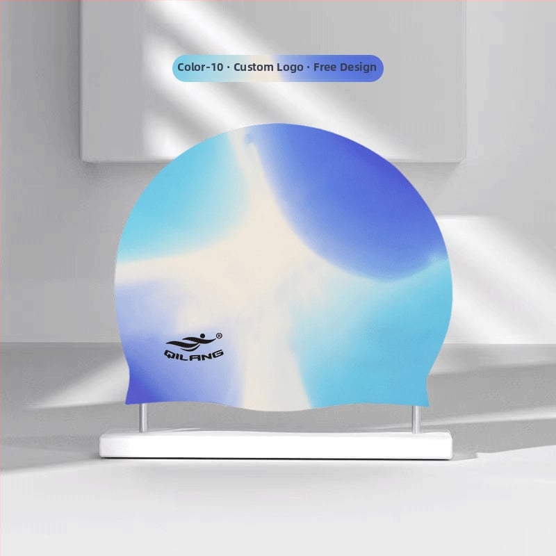 Silikona plūšanas cepure ar ūdensnecaurlaidīgu ausu aizsardzību, krāsu saskaņošanas raksts, piemērota pieaugušajiem, gatava privātās etiķetes izmantošanai