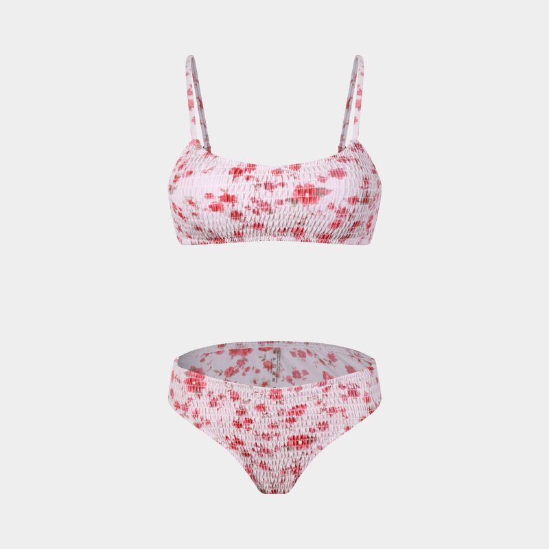 Trys dalių gėlių wrap bikini komplektas moterims, seksualus raštas, krūtinės pagalvėlė, poliesterio-aramido audinys, 85% aramidas, 280 g