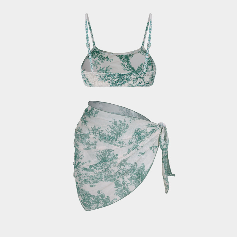 Trys dalių gėlių wrap bikini komplektas moterims, seksualus raštas, krūtinės pagalvėlė, poliesterio-aramido audinys, 85% aramidas, 280 g