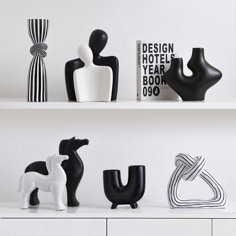 Porcelaninis ornamentas | Modernus minimalistinis stilius, abstraktus dryžių dizainas | Prekės ženklas Hehan