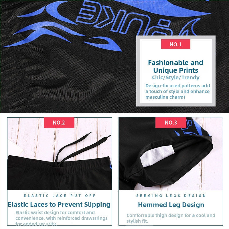 Pánsky plavecký set s plavkami, plaveckými okuliarmi a čiapkou – polyesterová tkanina, potlačený vzor, podšívka z polyesteru; vhodný na plávanie a vodné športy.