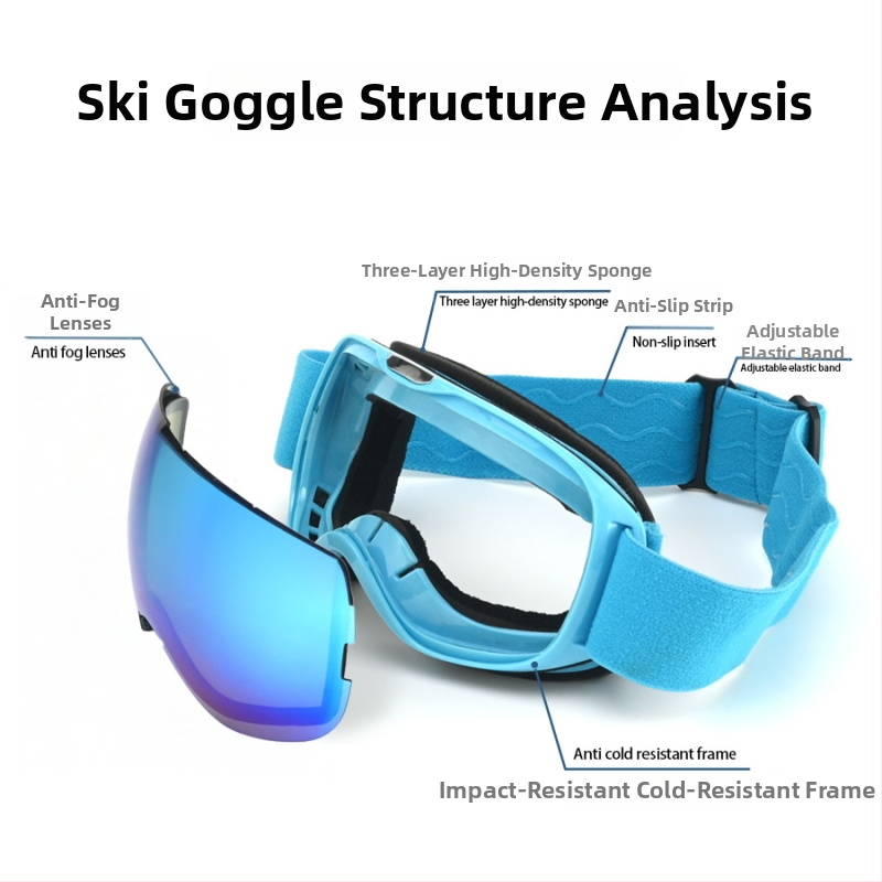 Vaikų sferiniai slidinėjimo akiniai, dviejų sluoksnių TPU/PC, prieš migą, vėjo atsparūs, akių apsauga