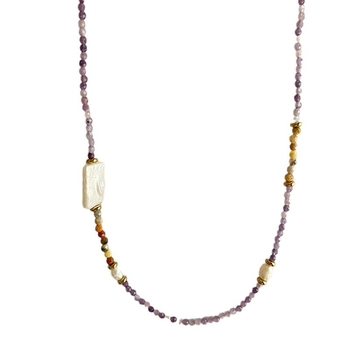 Kaklo vėrinys su natūraliu akmeniu, rankų darbo pakabukas iš titano plieno, rutulinė grandinė, apimtis 31–40 cm, geometrinis dizainas.