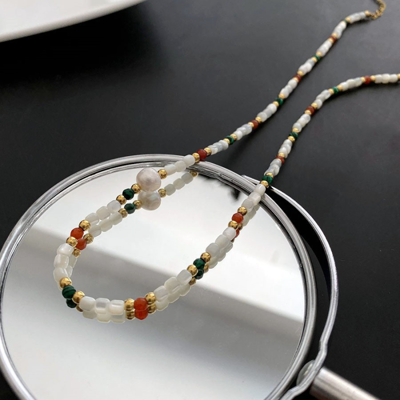 Kaklo vėrinys su natūraliu akmeniu, rankų darbo pakabukas iš titano plieno, rutulinė grandinė, apimtis 31–40 cm, geometrinis dizainas.