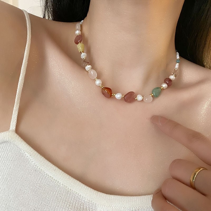 Kaklo vėrinys su natūraliu akmeniu, rankų darbo pakabukas iš titano plieno, rutulinė grandinė, apimtis 31–40 cm, geometrinis dizainas.